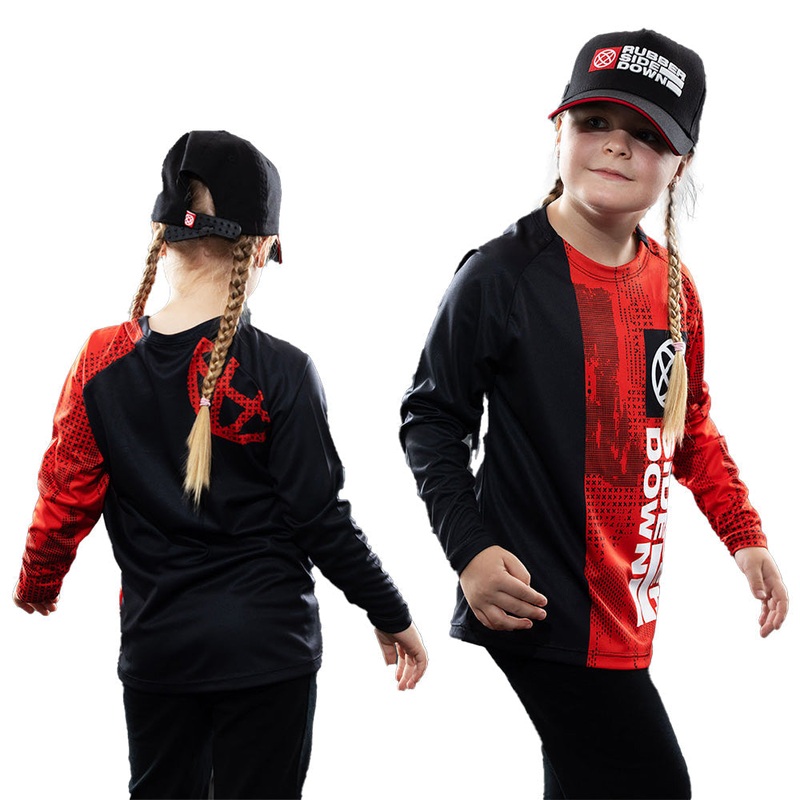 Rubber Side Down Youth Matrix Long Sleeve Jersey - Youth 12 - Red