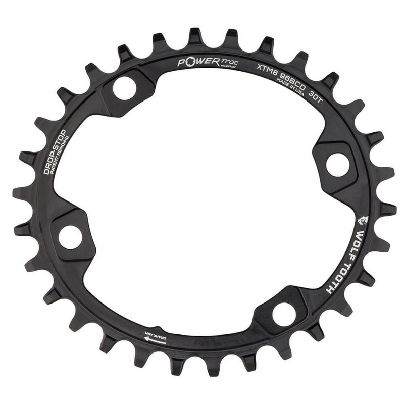 Wolf Tooth 4 Bolt Alloy Drop-Stop Chainring - 96 BCD - Shimano Asymmetrical - Oval - Black - 32T