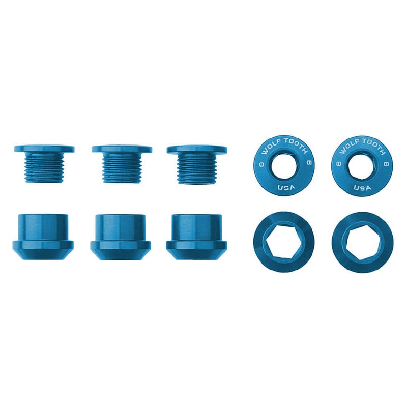 Wolf Tooth Anodized Alloy Chainring Bolts - Blue - Set of 5 - 6mm