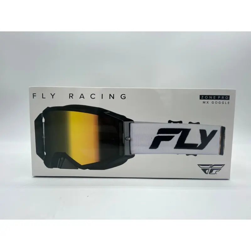 FLY RACING ZONE PRO GOGGLE WHITE/BLK/GOLD W/ GOLD MIRROR/SMOKE LENS