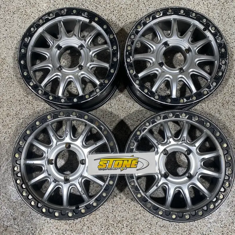 Raceline Alpha Beadlock 17" Wheels Silver ( 25mm) Can-Am Maverick X3 Wheel Set C