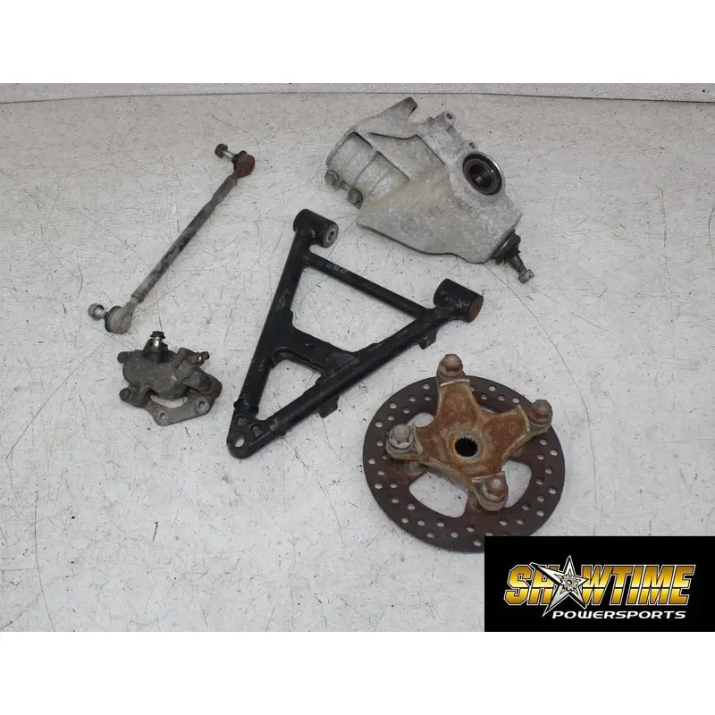 02-03 KAWASAKI PRAIRIE 650 FRONT LEFT CONTROL A ARM KNUCKLE BRAKE CALIPER HUB