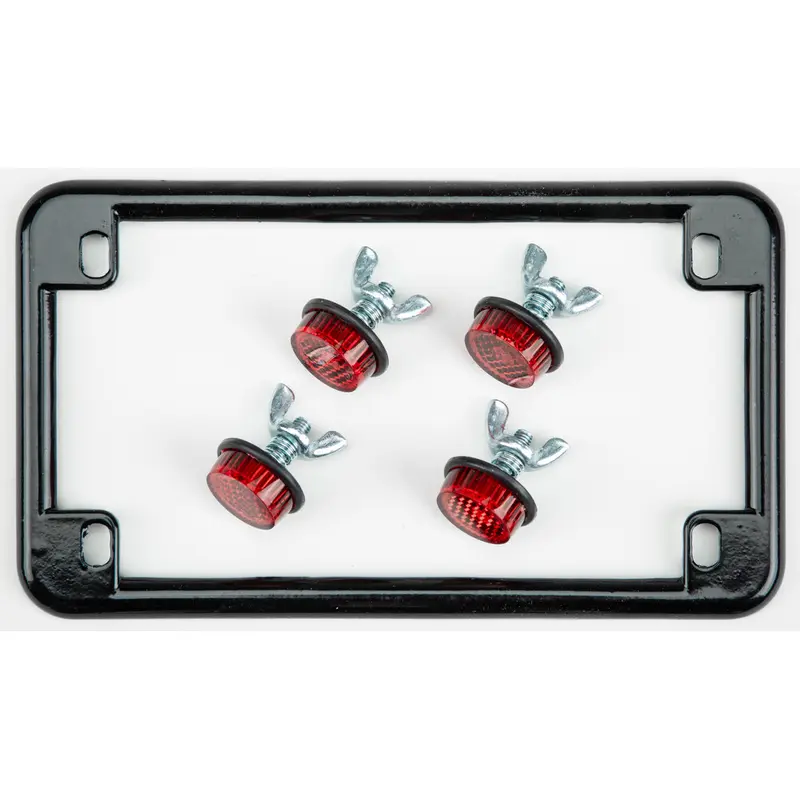 CHRIS PRODUCTS LICENSE PLATE FRAME W/4 RED REFLECTORS BLACK
