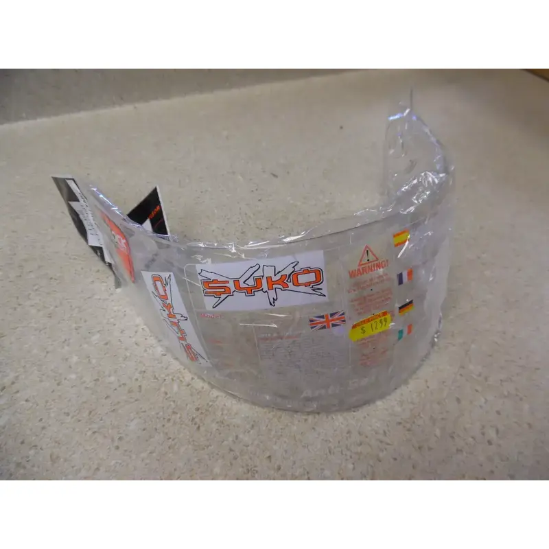 08-12  117492 SYKO SHIELD PLASTIC CLEAR LENS NEW FOR COMET/FLASH/YAKUZA HELMETS