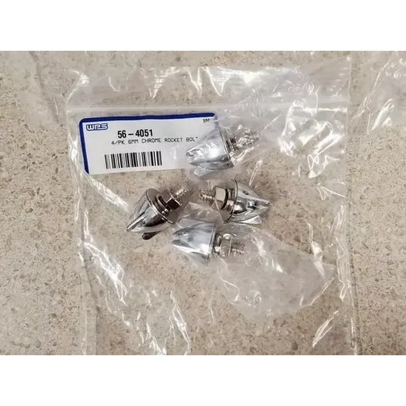 4 PACK 6MM CHROME BULLET ROCKET BOLT EMGO WPS# 56-4051