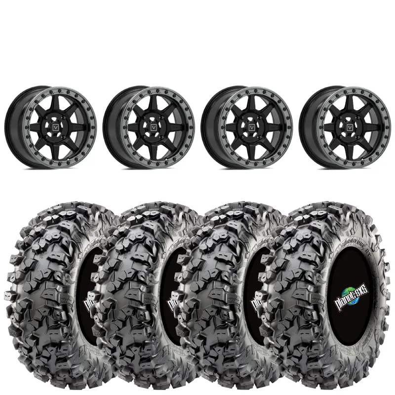 Valor V13 Beadlock Satin Black 15x7 4+3 4X156 on Maxxis Carnivore RT 32x10-15 8-ply