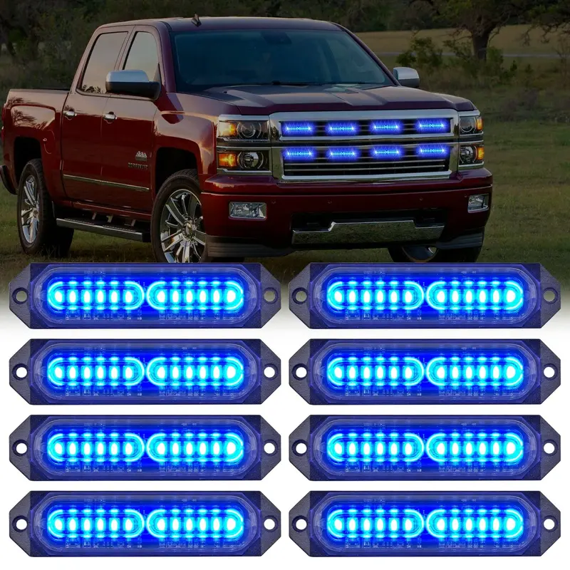 8PCS 12LED Blue Emergency Strobe Lights