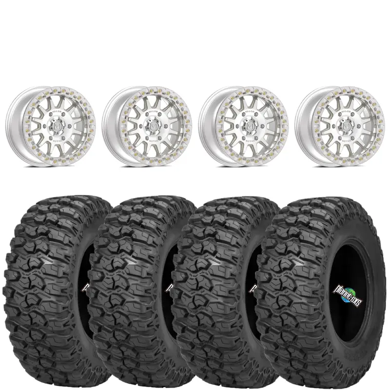 Valor Offroad V09 5/4.5 5+2 Raw Machined beadlocks mounted on Sedona Trail Saw 2.0