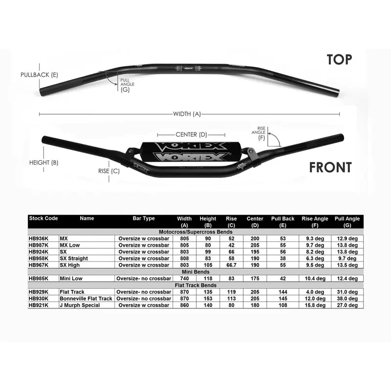 VORTEX V3 OS HANDLEBAR SX STRAIGHT BLACK HB958K