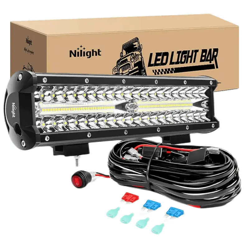 12 Inch 300W 30000LM Triple Row Spot/Flood Led Light Bar Kit | 16AWG Wire 3Pin Switch