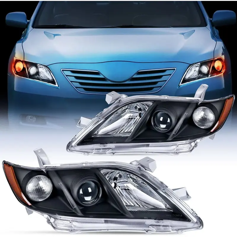2007 2008 2009 Toyota Camry Headlight Assembly Black Case Amber Reflector