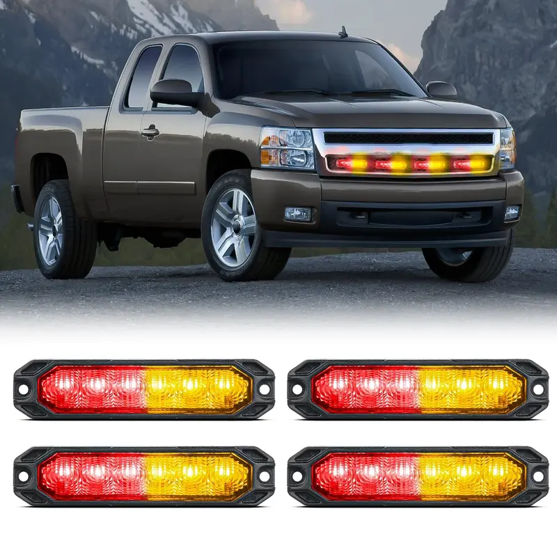 4PCS 6 LED Red and Yellow Emergency Warning Strobe Lights