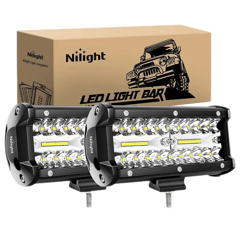 6.5 Inch 120W Triple Row Spot Flood LED Light Bars (Pair)