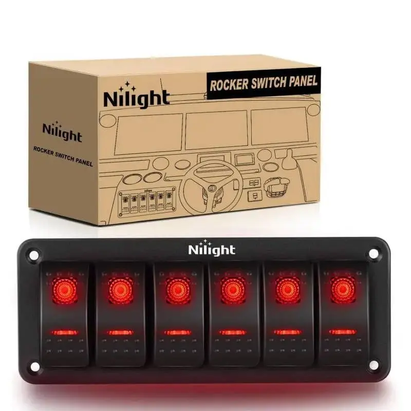 6Gang Aluminum 5Pin ON/Off Red Rocker Switch Panel