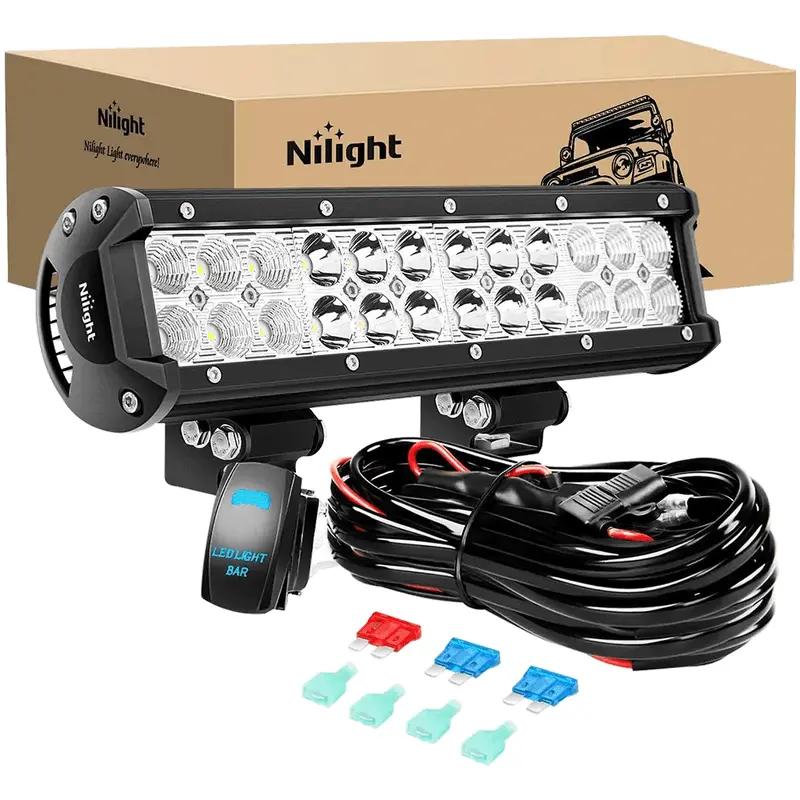 12 Inch 72W Double Row Spot Flood Led Light Bar | 16AWG Wire 5Pin Switch
