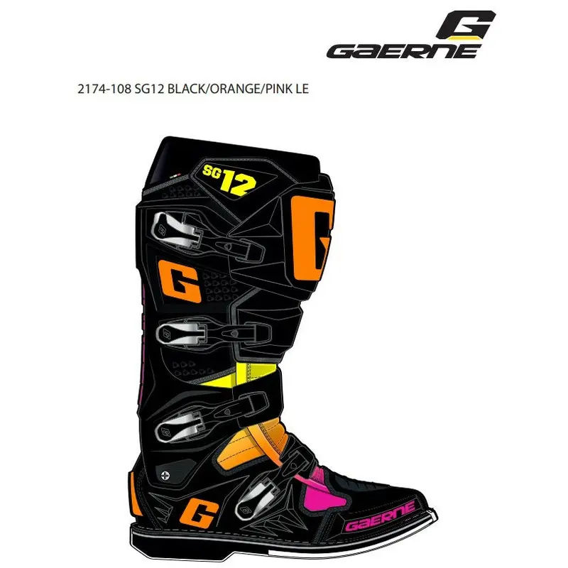GAERNE SG-12 Le Boots Black/Orange/Pink Size 12 - Premium Support for Riders