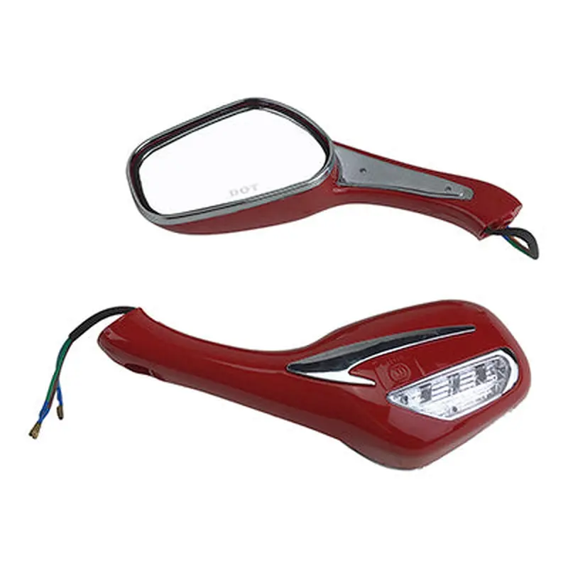 Scooter Rear View Mirror Set with Turn Signals - Red