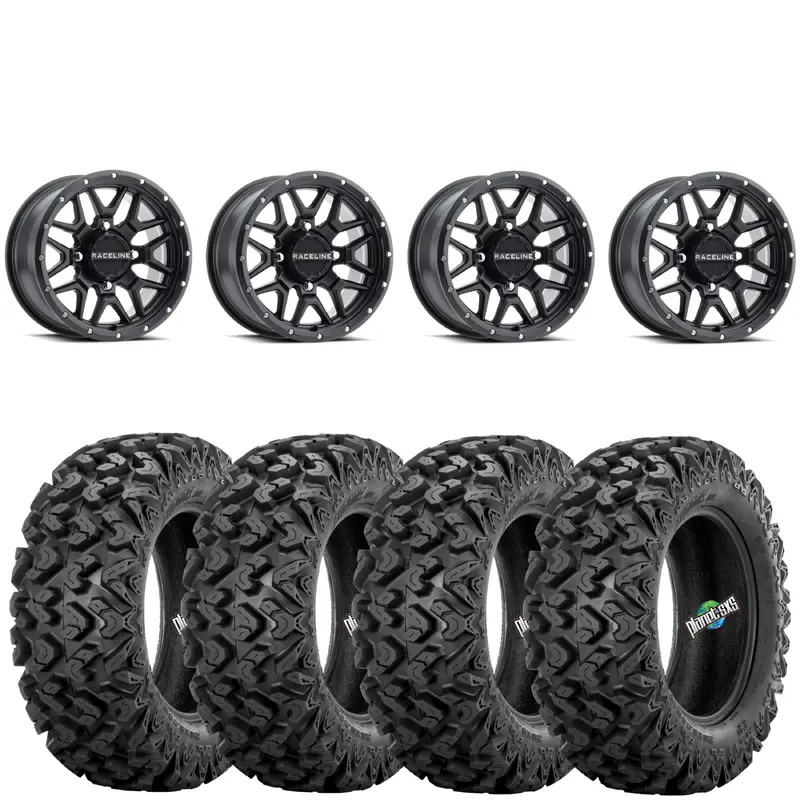 Raceline A94B Krank Satin Black 4/156 wheels mounted on Sedona Rip Saw RT