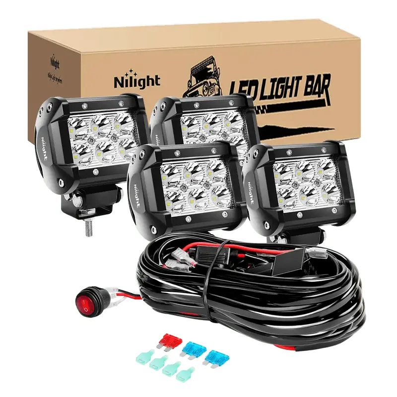 4 Inch 18W 1260LM Double Row Spot LED Pods (2 Pairs) | 10FT Wire 3Pin Switch