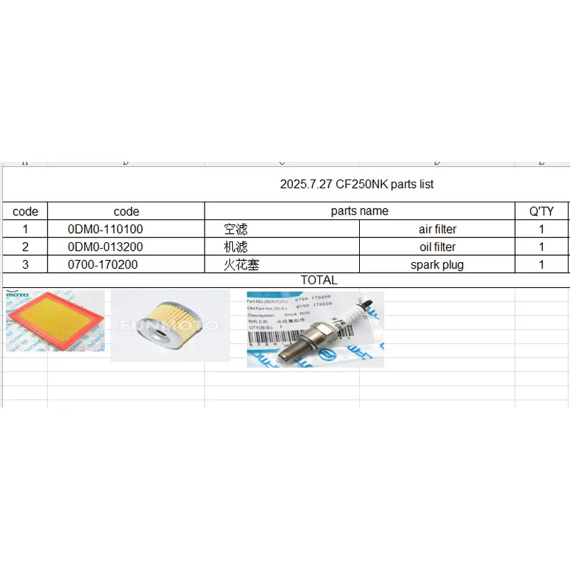 Air filter/Oil filter/Spark plug suit CF250CLX/CF300NK/CF250NK/CF250SR/CF300SR