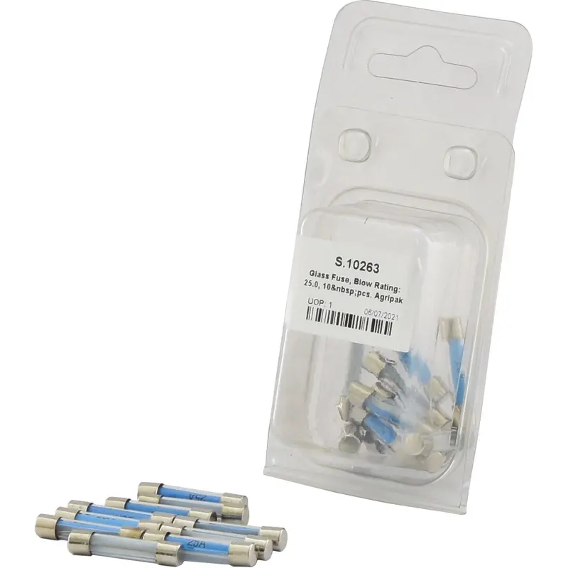 Glass Fuse, Blow Rating: 25, 10 pcs. Agripak | Sparex Part No.S.10263