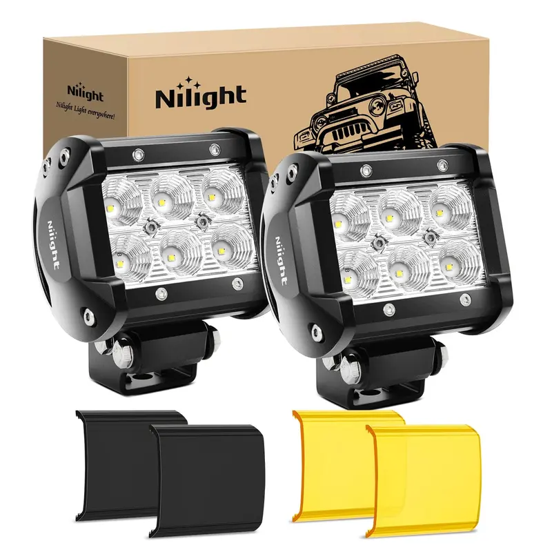 4 Inch 18W 1260LM Flood Led Pods with Amber/Black Covers (Pair)
