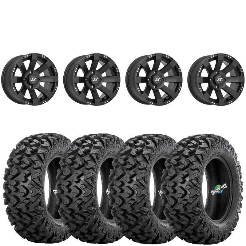 Sedona Spyder Satin Black 4/156 4+3 wheels mounted on Sedona Rip Saw RT