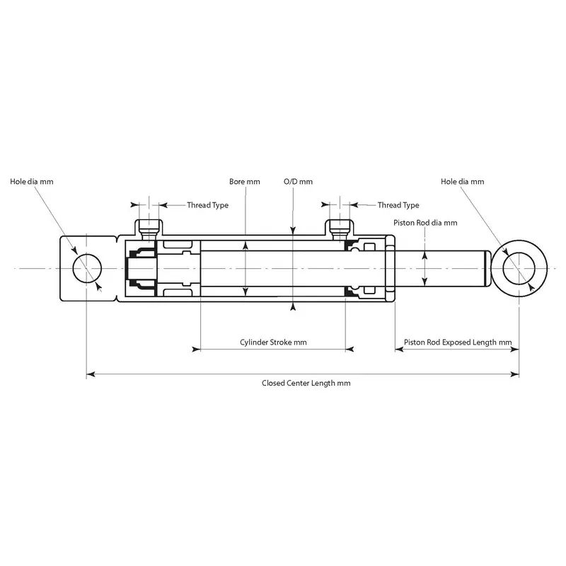 Hydraulic Double Acting Cylinder with Ends, 20 x 32 x 200mm | Sparex Part No.S.136881