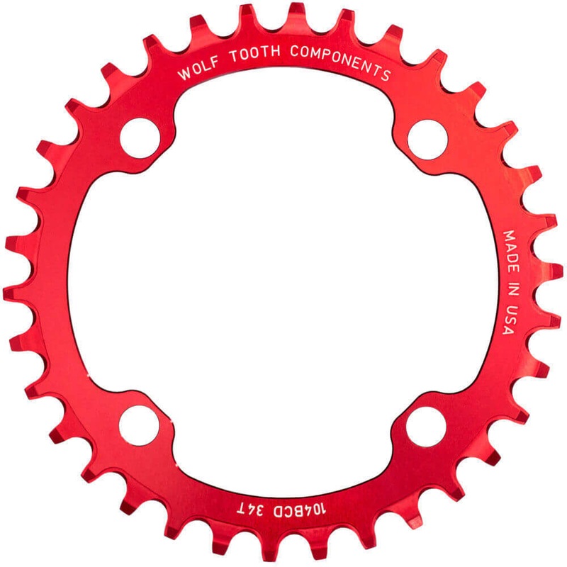 Wolf Tooth 4 Bolt Alloy Drop-Stop Chainring - 104 BCD - Round - Red - 32T